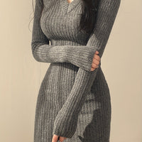 Women's Slim Fit Ribbed V Neck Dress Hero