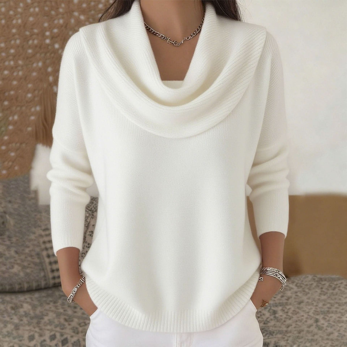 Women's Soft Elegance Cowl Neck Cotton Sweater Angle