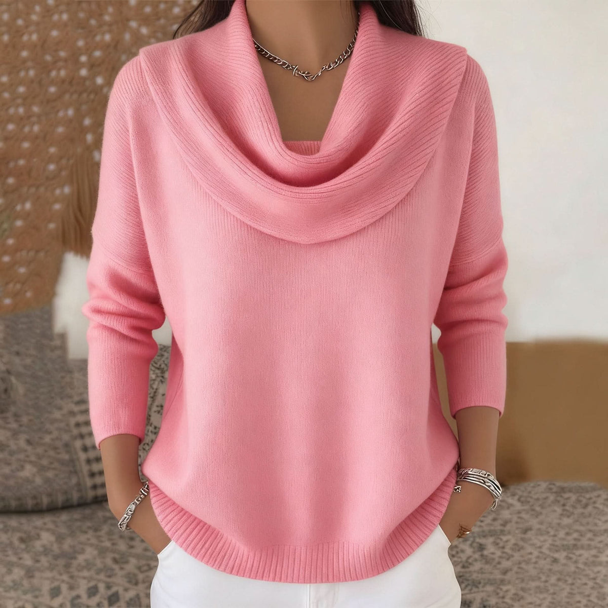 Women's Soft Elegance Cowl Neck Cotton Sweater Front