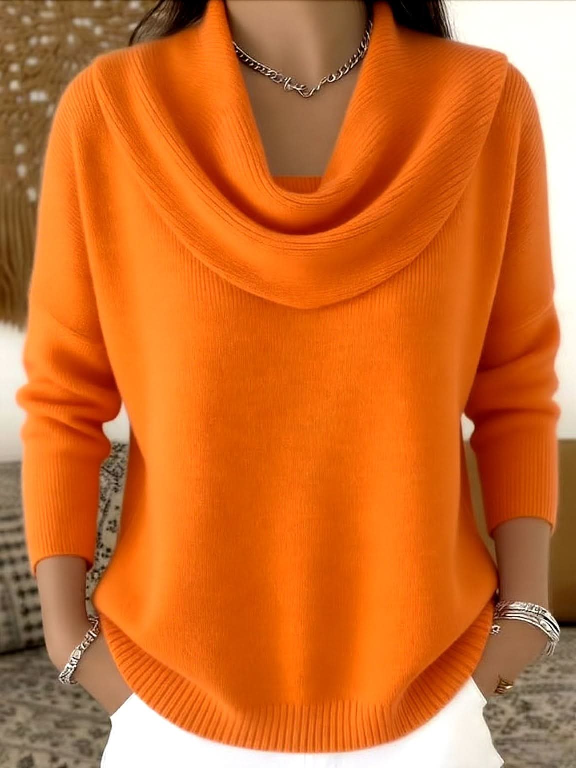Women's Soft Elegance Cowl Neck Cotton Sweater Lifestyle