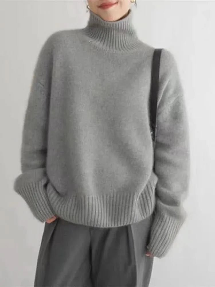 Women's Soft Knit High-Neck Sweater with Oversized Collar Detail