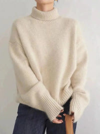 Women's Soft Knit High-Neck Sweater with Oversized Collar Front