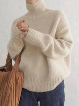 Women's Soft Knit High-Neck Sweater with Oversized Collar