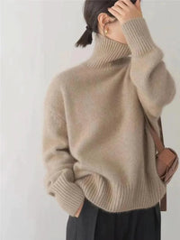 Women's Soft Knit High-Neck Sweater with Oversized Collar Side