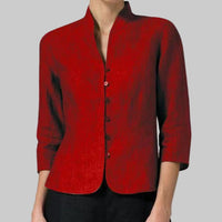 Women's Stand Collar Blouse with Three Quarter Sleeves Front