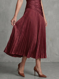 Women's Stripe Pleated Waistline Midi Dress with Collared Neckline Angle