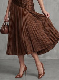 Women's Stripe Pleated Waistline Midi Dress with Collared Neckline View 13