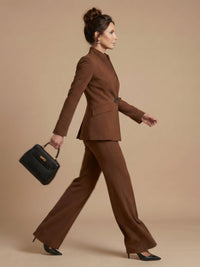 Women's Tailored Suit | Structured Stand Collar with Flared Trousers Angle