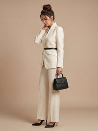 Women's Tailored Suit | Structured Stand Collar with Flared Trousers Front