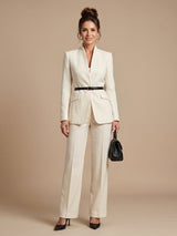 Women's Tailored Suit | Structured Stand Collar with Flared Trousers