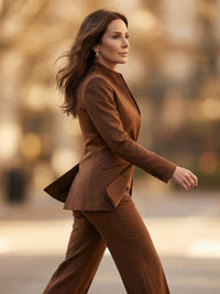 Women's Tailored Suit | Structured Stand Collar with Flared Trousers View 11