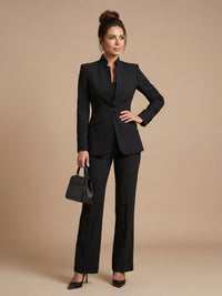 Women's Tailored Suit | Structured Stand Collar with Flared Trousers View 12