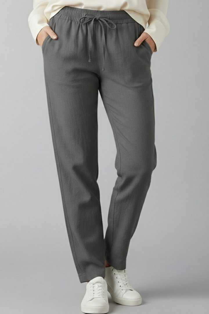 Women's Tapered Ankle Trousers with Elastic Waist and Side Pockets Alternate