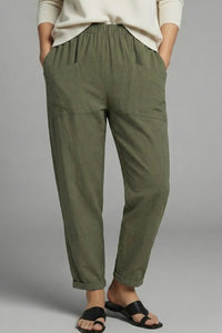Women's Tapered Ankle Trousers with Elastic Waist and Side Pockets Close Up