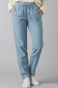 Women's Tapered Ankle Trousers with Elastic Waist and Side Pockets Full