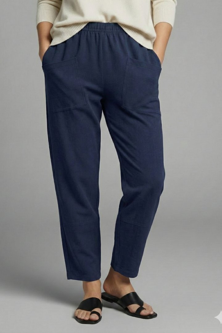 Women's Tapered Ankle Trousers with Elastic Waist and Side Pockets Lifestyle