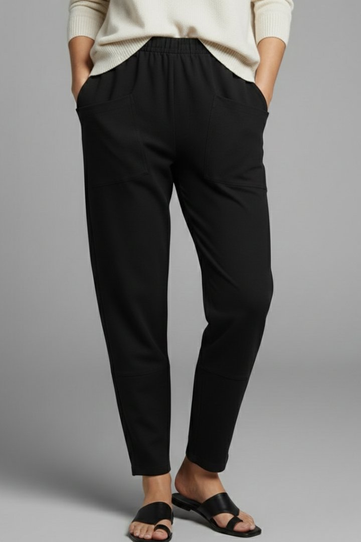 Women's Tapered Ankle Trousers with Elastic Waist and Side Pockets Side