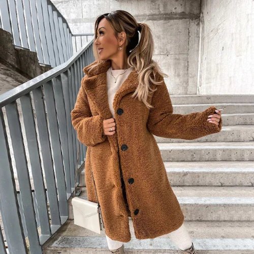 Women's Teddy Coat | Notched Collar with Button Front Angle