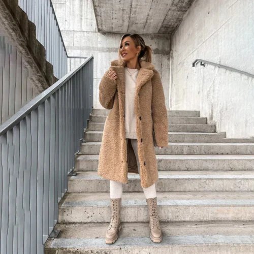 Women's Teddy Coat | Notched Collar with Button Front Back