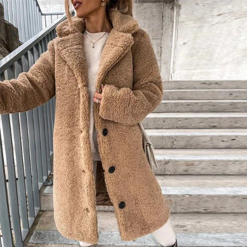 Women's Teddy Coat | Notched Collar with Button Front Detail