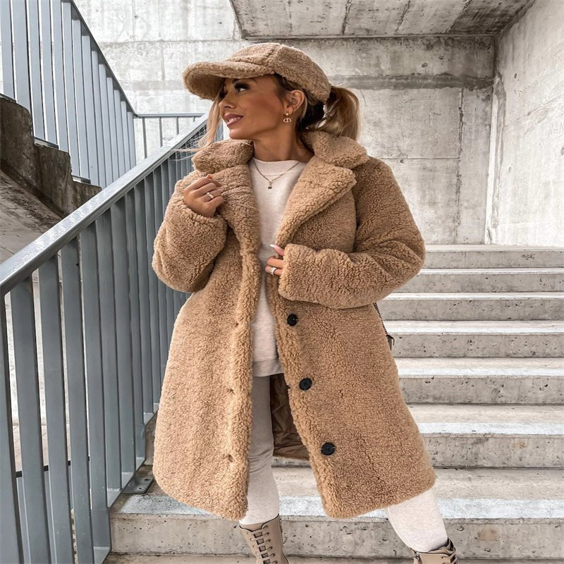 Women's Teddy Coat | Notched Collar with Button Front Side