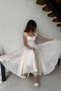 Women's Tulle A-Line Midi Dress | Wedding Guest with Sweetheart Neckline Front