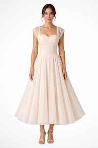 Women's Tulle A-Line Midi Dress | Wedding Guest with Sweetheart Neckline Hero