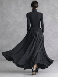 Women's Turtleneck Pleated Full Skirt Maxi Dress Side