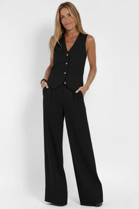 Women's Two Piece Set | V Neck Waistcoat with Trousers Close Up