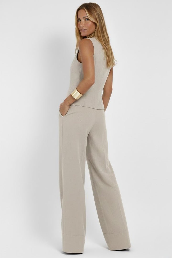 Women's Two Piece Set | V Neck Waistcoat with Trousers Detail