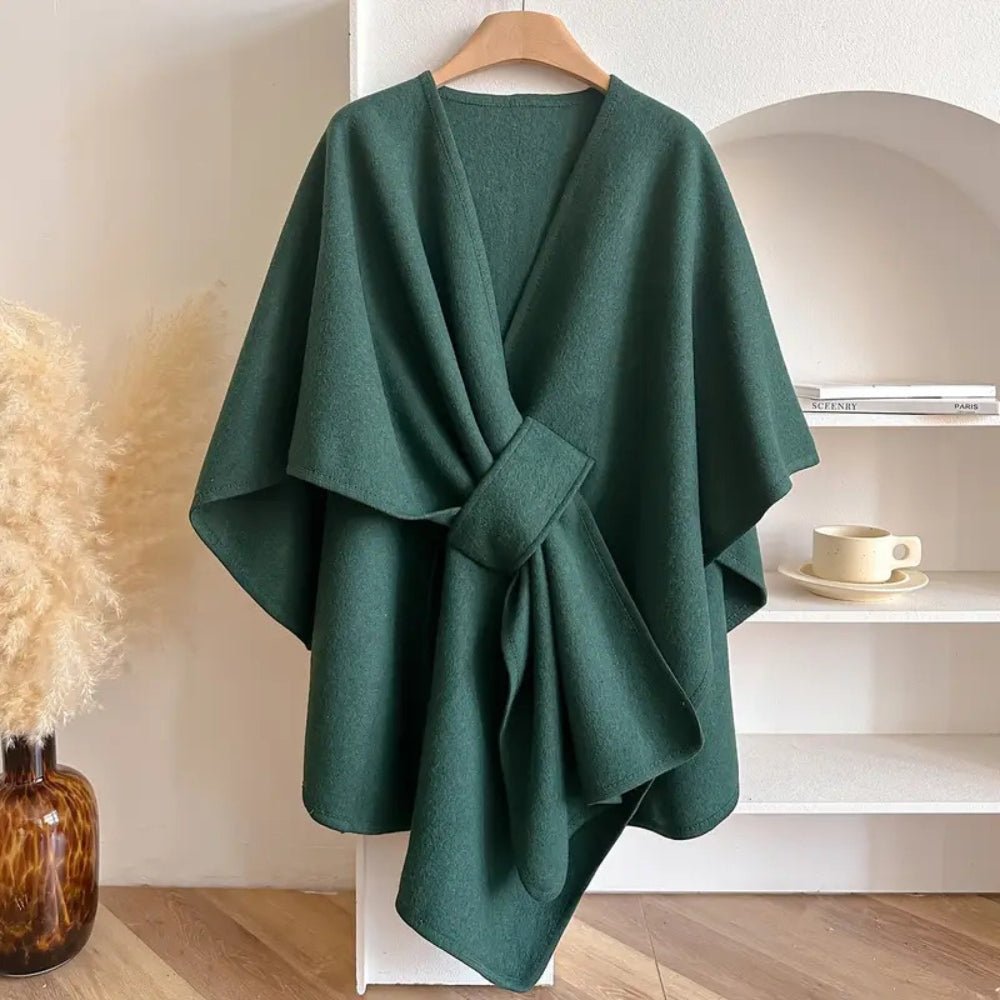 Women's Wind Resistant Shawl Coat with Wrap Tie Front Back