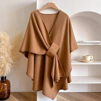 Women's Wind Resistant Shawl Coat with Wrap Tie Front Close Up