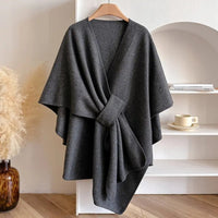 Women's Wind Resistant Shawl Coat with Wrap Tie Front Detail