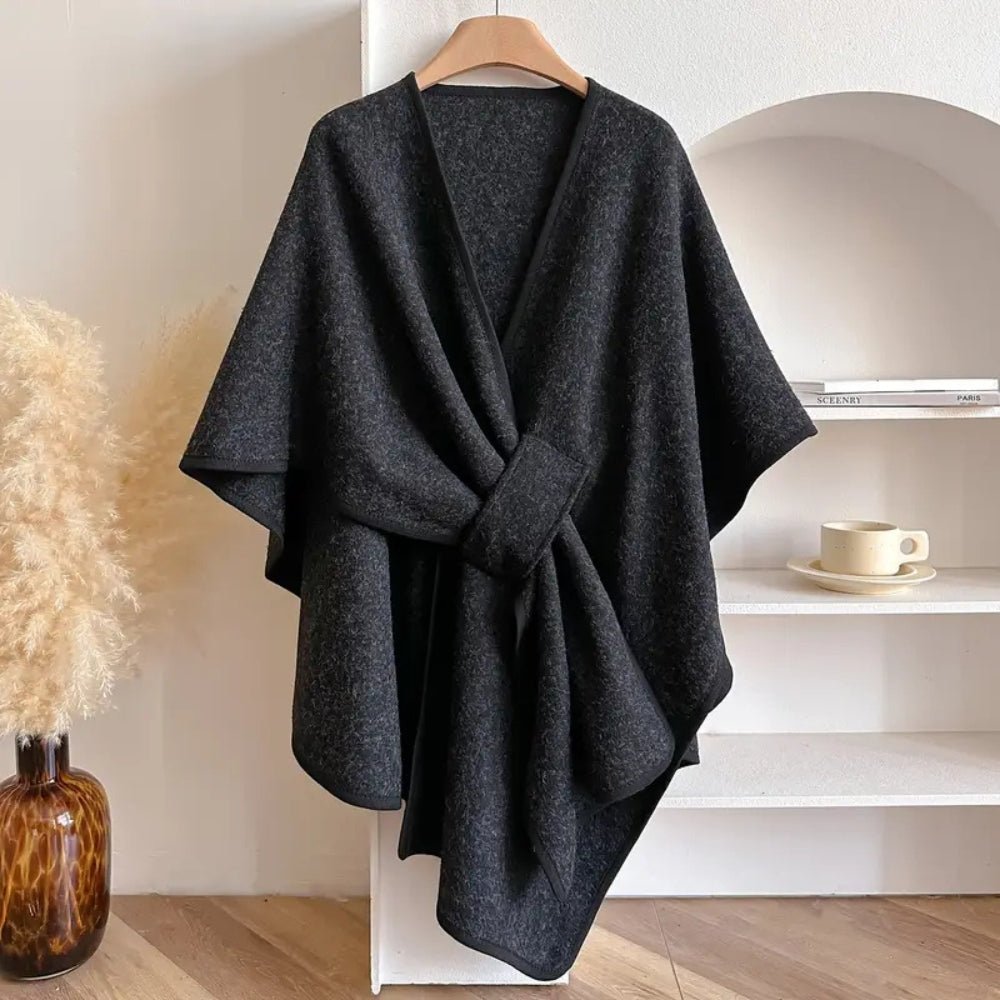 Women's Wind Resistant Shawl Coat with Wrap Tie Front Front