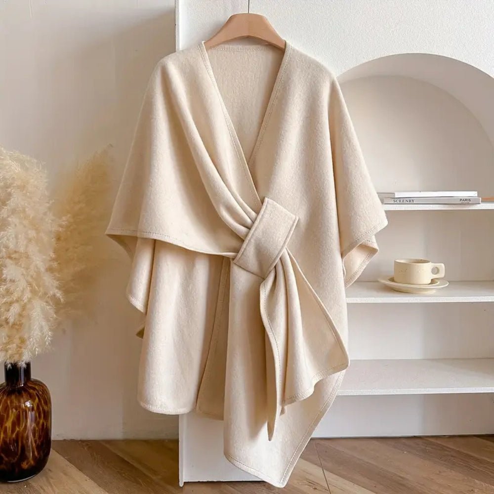 Women's Wind Resistant Shawl Coat with Wrap Tie Front Side