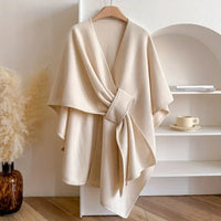 Women's Wind Resistant Shawl Coat with Wrap Tie Front Side
