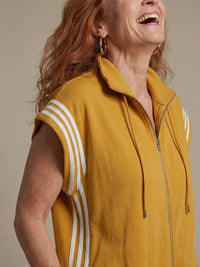 Women's Zip Front Stripe Panel Jumpsuit with High Neck Angle