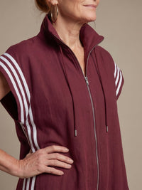 Women's Zip Front Stripe Panel Jumpsuit with High Neck Detail