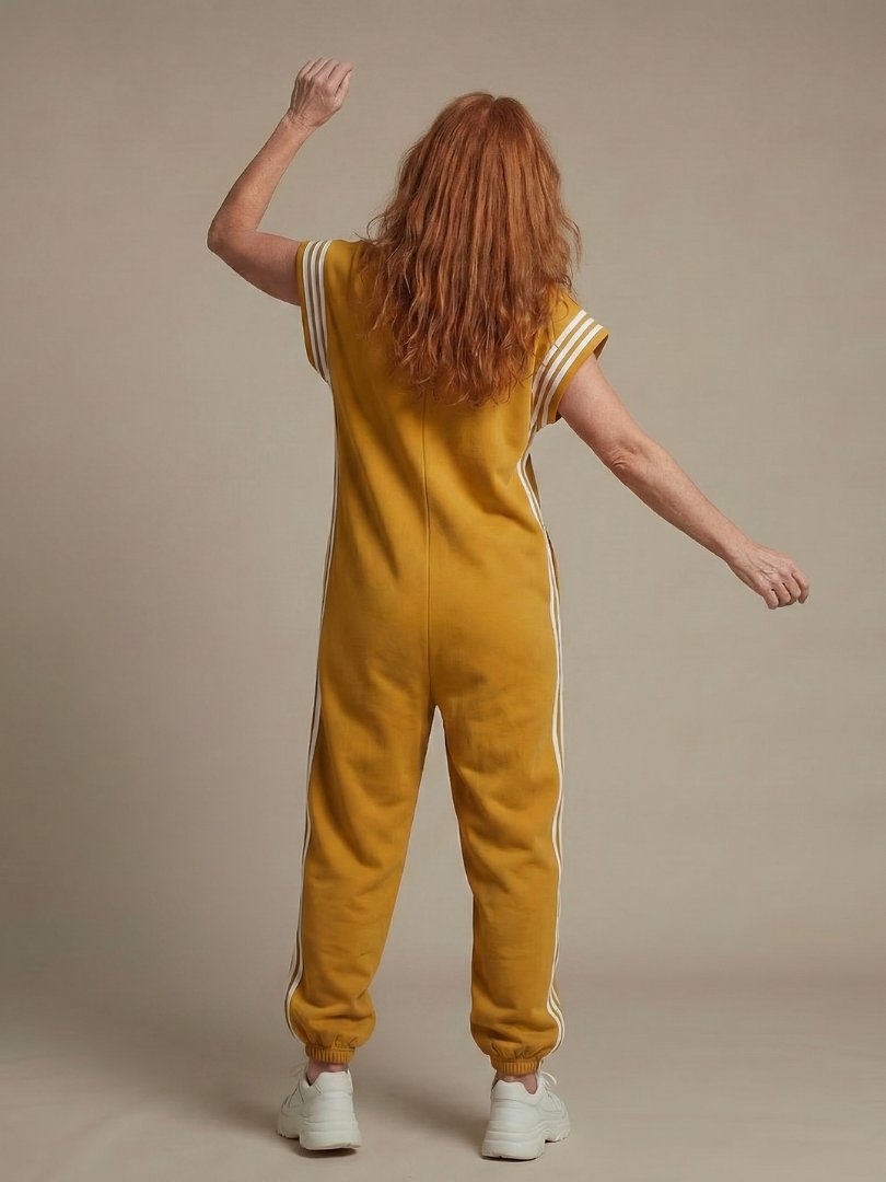 Women's Zip Front Stripe Panel Jumpsuit with High Neck Full