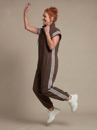 Women's Zip Front Stripe Panel Jumpsuit with High Neck View 17
