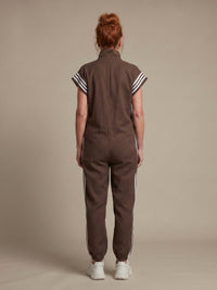 Women's Zip Front Stripe Panel Jumpsuit with High Neck View 19