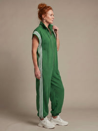 Women's Zip Front Stripe Panel Jumpsuit with High Neck View 22