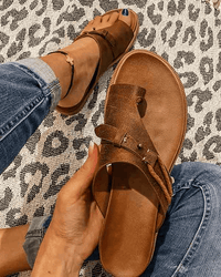 Women's Thong Sandals with Buckle Strap and Toe Ring Detail