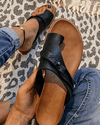 Women's Thong Sandals with Buckle Strap and Toe Ring Detail