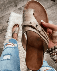 Women's Thong Sandals with Buckle Strap and Toe Ring Detail